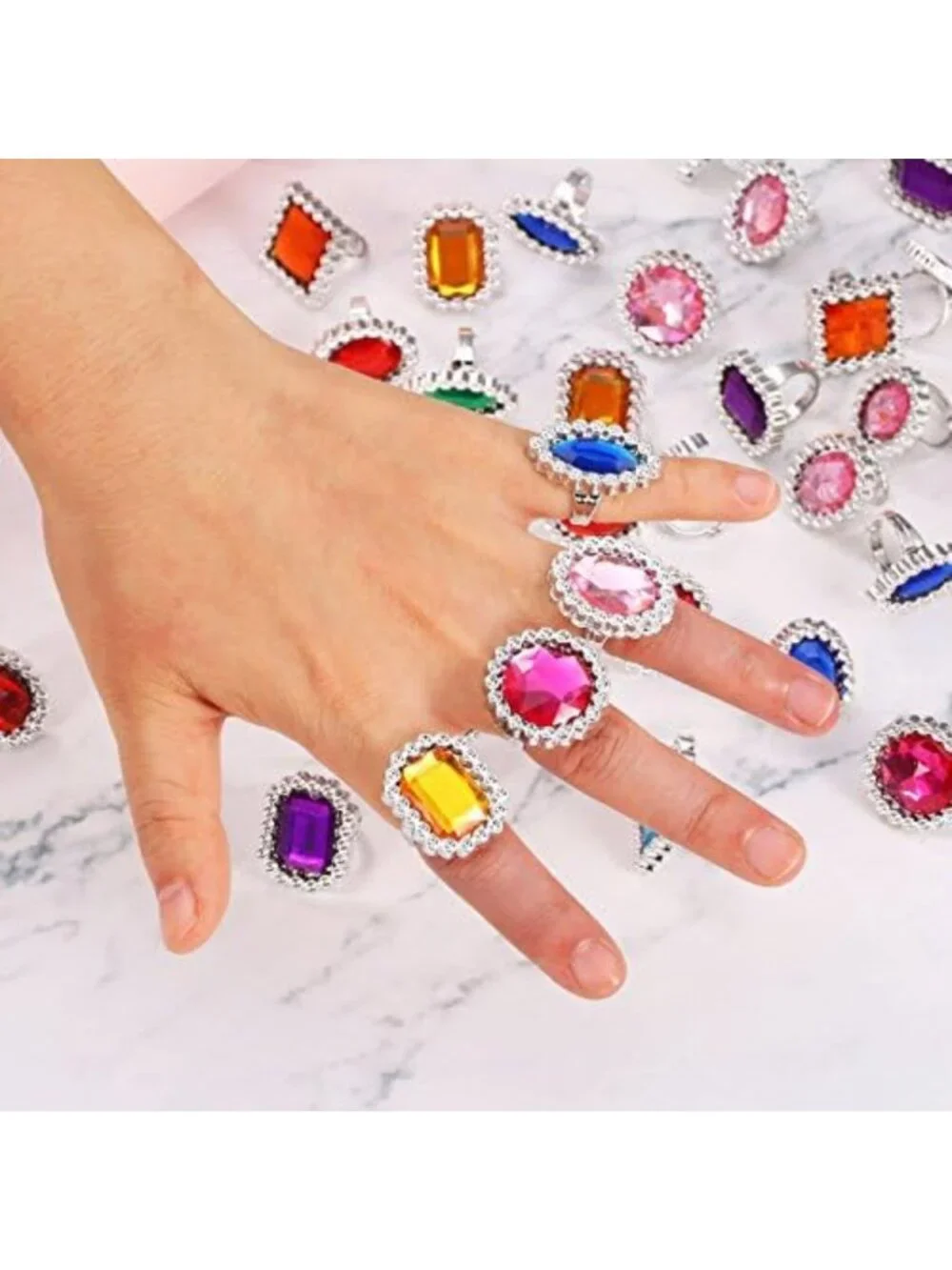 Colorful 72 Pcs Plastic Rings Set for Kids - Fun Costume Jewelry Accessories